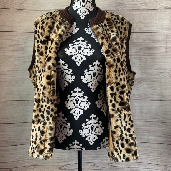 Parkhurst Outdoor Edition Cheetah Print Sweater Vest with Zipper Front Size XL - Picture 2 of 12